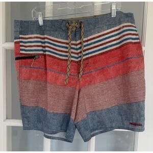 Patagonia Board Shorts Men's Size 38 Red White & Blue striped Swim Suit Trunks